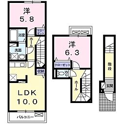 ウエストビレッジ　II 2階2LDKの間取り