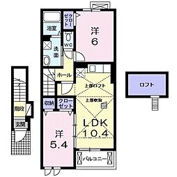 サニーハウスＨａｇｉｗａｒａII 2階2LDKの間取り