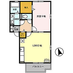 リストワール甲西 2階1LDKの間取り