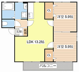 ＳＩＲＡＨＡＥ 2階2LDKの間取り