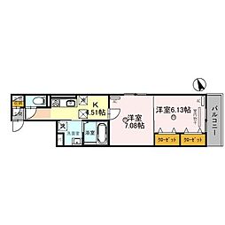 すずらん彦根 1階2Kの間取り