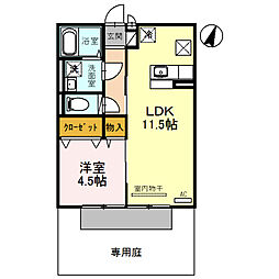 セジュールアースマーシIII 1階1LDKの間取り