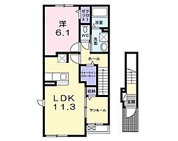 メルカート　エスト 2階1LDKの間取り
