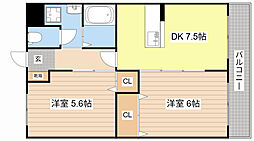 Kマンション貴生川 205 2階2DKの間取り