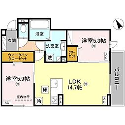 DーROOM 小篠原 2LDKの間取図画像
