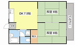 ハイツ秋桜1 2DKの間取図画像