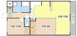 ラポート西大津 2LDKの間取図画像
