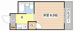 一里山ユーベルハイム ワンルームの間取図画像