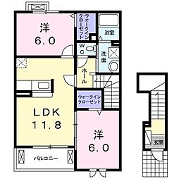ルミエール　日野　I 2階2LDKの間取り
