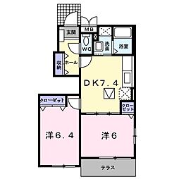 ベル　プリムローズI 1階2DKの間取り