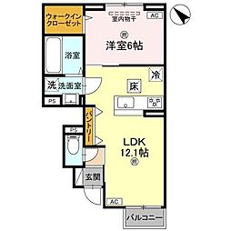 claria萩（クラリア） 102 1階1LDKの間取り