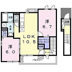 ディアコートII 2階2LDKの間取り