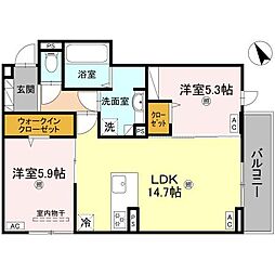 DーROOM 小篠原 2LDKの間取図画像