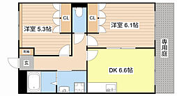 ヴィラ・ルーエン 2DKの間取図画像