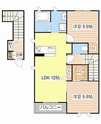 アジュール彦根B 2LDKの間取図画像