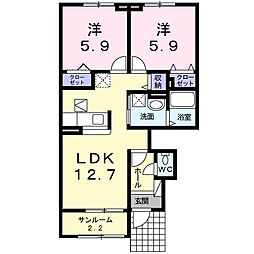 プラシード緑町 2LDKの間取図画像
