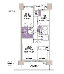 アーバネックス江坂垂水町ファインフラッツ 2LDKの間取図画像