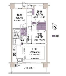 クレアコート池田城南ウエストキャッスル 3LDKの間取図画像