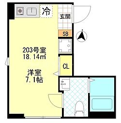 FERIO三河島 2階ワンルームの間取り