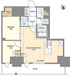 オアーゼ日暮里レジデンス 3階2LDKの間取り
