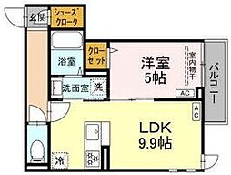 セレスティア加賀 2階1LDKの間取り