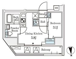 クラリティア文京湯島 9階1DKの間取り