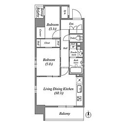 コスモグラシア三ノ輪 7階2LDKの間取り