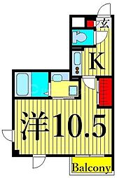 クレール滝野川 3階1Kの間取り
