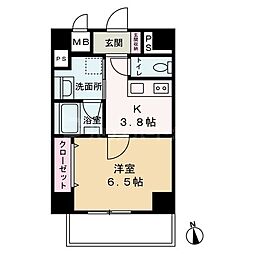 Como Palacio 日暮里 6階1Kの間取り