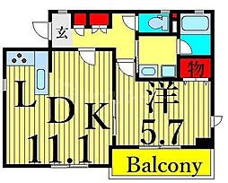 グランヴィラージュ 2階1LDKの間取り