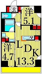 ONE ROOF RESIDENCE NISHINIPPORI 2LDKの間取図画像