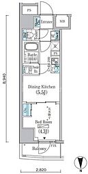 プライムブリス上野元浅草 1DKの間取図画像