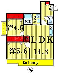 第2スカイハイツ足立 2LDKの間取図画像
