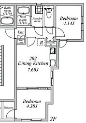 プラスドア目白台 2DKの間取図画像