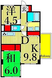 ラ・フォレ根岸 2DKの間取図画像