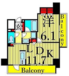 パークアクシス上野 1LDKの間取図画像