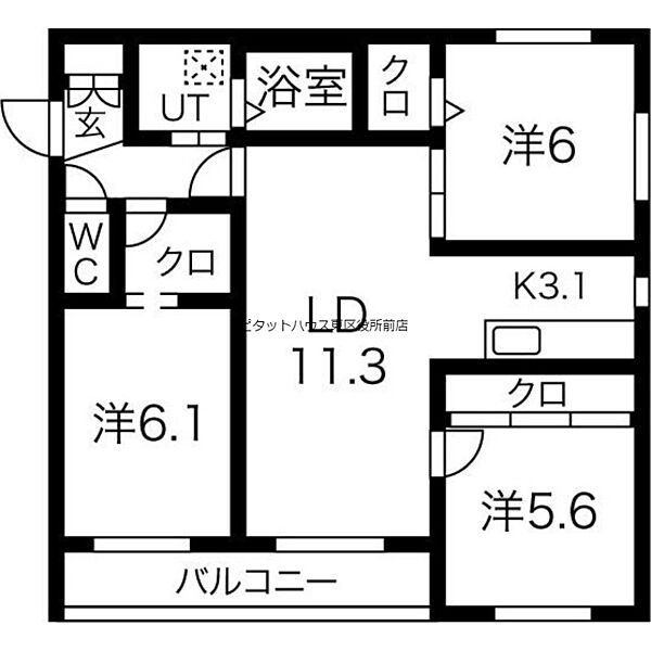 北海道札幌市東区北二十条東3丁目(賃貸マンション3LDK・2階・65.90㎡)の写真 その2