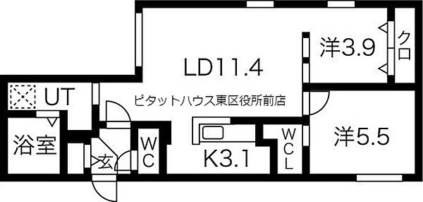 北海道札幌市北区北二十一条西2丁目(賃貸マンション2LDK・1階・53.87㎡)の写真 その2