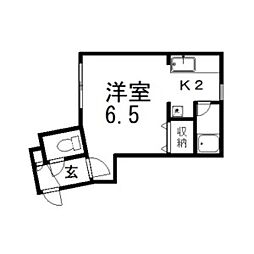 JKステージN14B 2階1Kの間取り