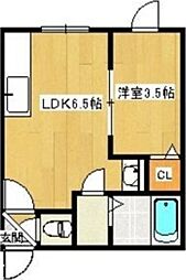 エルムN23A棟 2階1LDKの間取り