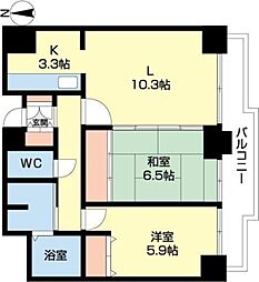 オ・ドミール北19条 10階2LDKの間取り