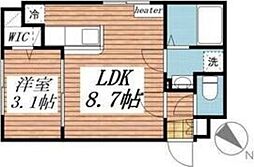 シャトン北10条 3階1LDKの間取り
