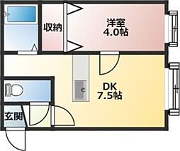 クルーズハウス東区役所前 3階1DKの間取り