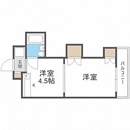 ノースタウンハウス 3階1DKの間取り
