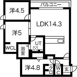 サンスクリットレジデンス北大前 3LDKの間取図画像