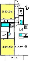セピアパレス　B 1階2LDKの間取り