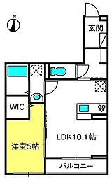 レイク・エスポワ 2階1LDKの間取り