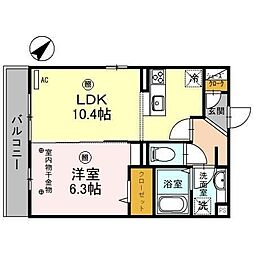 レディア 3階1LDKの間取り