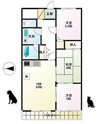 シェリール北原台 4階3LDKの間取り