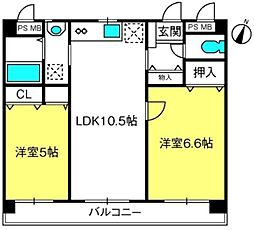 アコモード北原台 3階2LDKの間取り